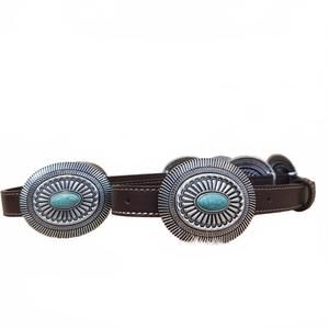 NEW BLUE TORTOISE women's western concho with stone pu leather belt l/xl in blue